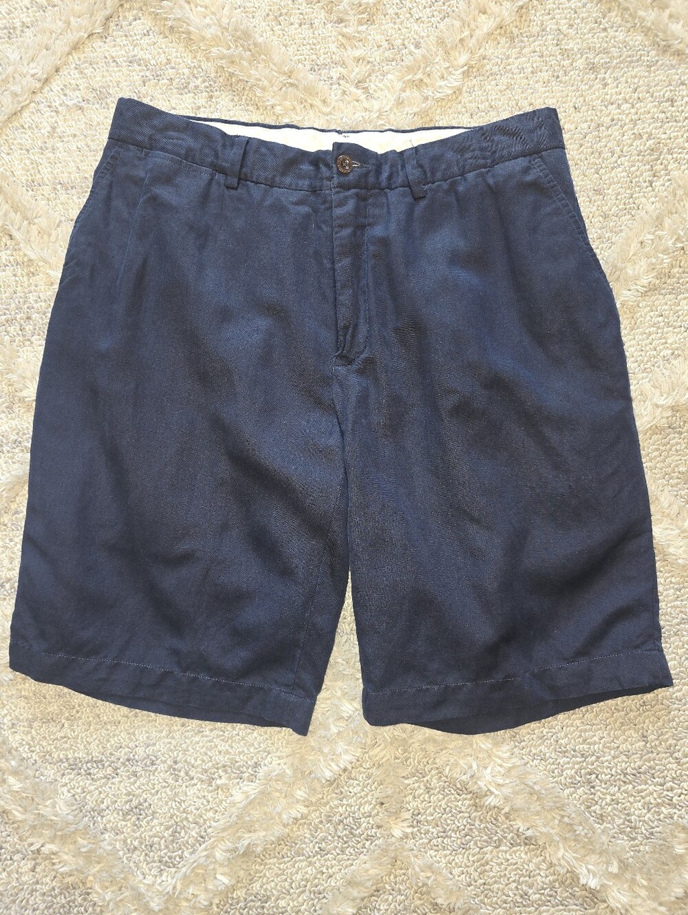Polo Ralph Lauren Mens Size 32 Navy Blue Linen Silk Shorts Preston Fit Luxury
